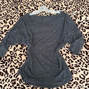 Velvet Dark Gray Blouse with Stud Details